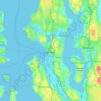 Seattle topographic map, elevation, terrain
