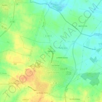 Romagné topographic map, elevation, terrain