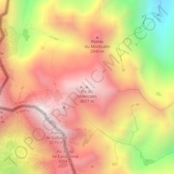 Pic du Montcalm topographic map, elevation, terrain
