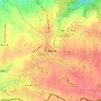 Blaugies topographic map, elevation, terrain