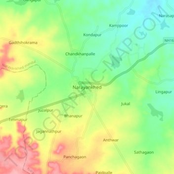 Narayankhed topographic map, elevation, terrain