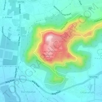 Chamundipuram topographic map, elevation, terrain