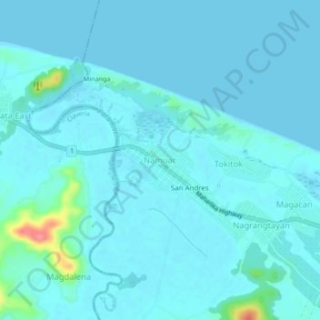 Namuac topographic map, elevation, terrain