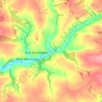 Drayford topographic map, elevation, terrain
