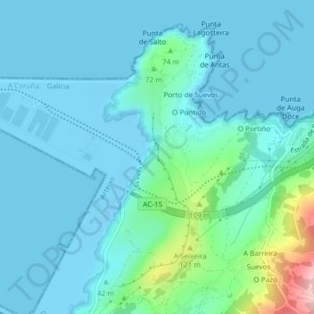 O Monte do Lobo topographic map, elevation, terrain