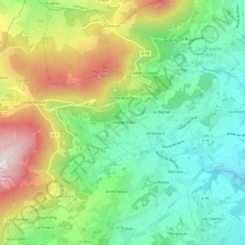 Grange Blanche topographic map, elevation, terrain