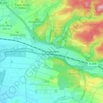 Scharzfeld topographic map, elevation, terrain