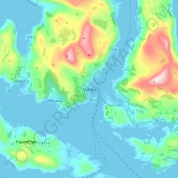 Måløy topographic map, elevation, terrain