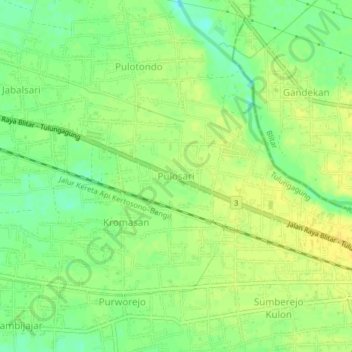 Pulosari topographic map, elevation, terrain