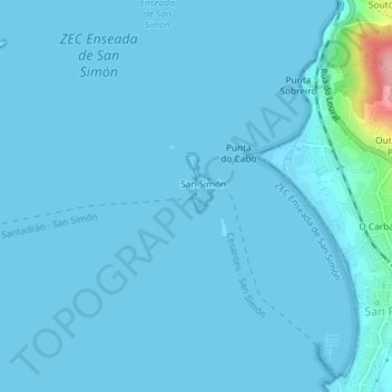 Praíña da Mina topographic map, elevation, terrain
