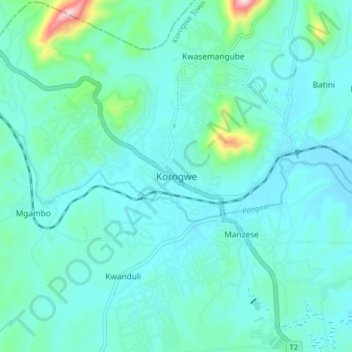 Korogwe topographic map, elevation, terrain
