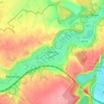 Wonck topographic map, elevation, terrain