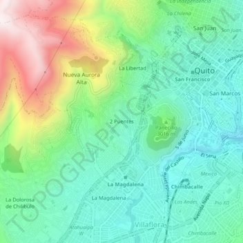 2 Puentes topographic map, elevation, terrain