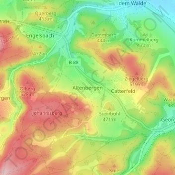 Altenbergen topographic map, elevation, terrain