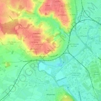 Montégu topographic map, elevation, terrain