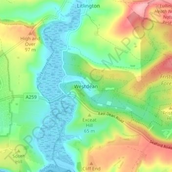 Westdean topographic map, elevation, terrain