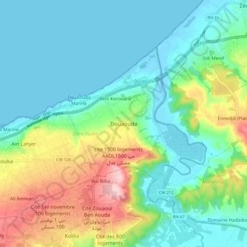 Douaouda topographic map, elevation, terrain