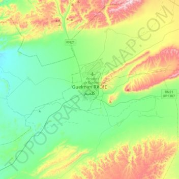 Guelmim topographic map, elevation, terrain