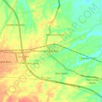 Lima Puluh topographic map, elevation, terrain