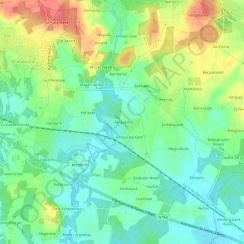 Kerguéro topographic map, elevation, terrain
