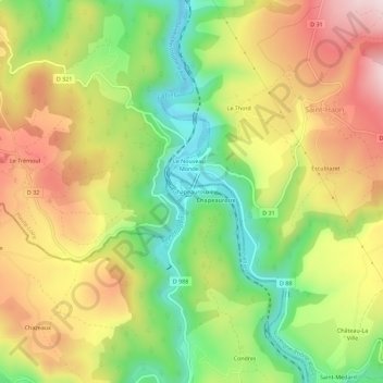 Chapeauroux topographic map, elevation, terrain