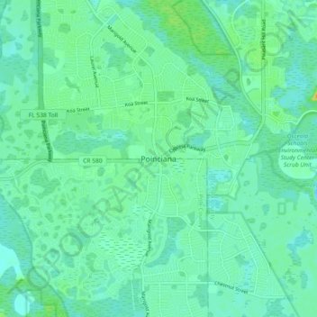 Poinciana topographic map, elevation, terrain