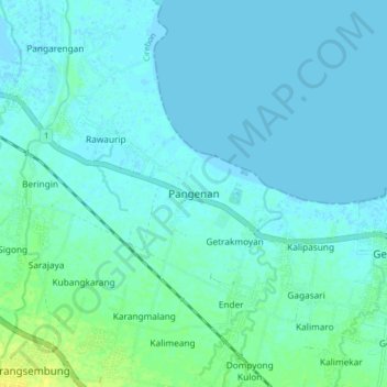Pangenan topographic map, elevation, terrain