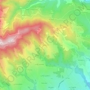 Peyrieux topographic map, elevation, terrain