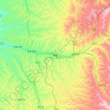 兴县 topographic map, elevation, terrain