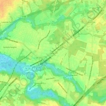Yardville topographic map, elevation, terrain