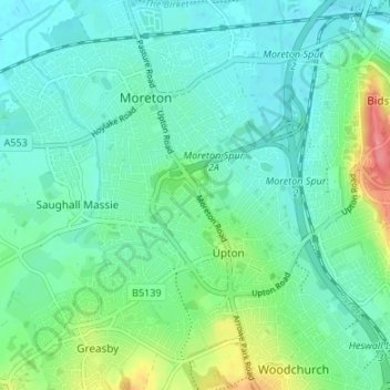 Overchurch Hill topographic map, elevation, terrain
