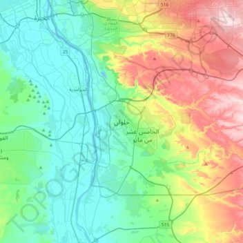 Helwan topographic map, elevation, terrain