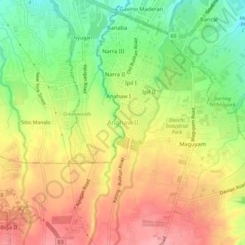 Anahaw II topographic map, elevation, terrain