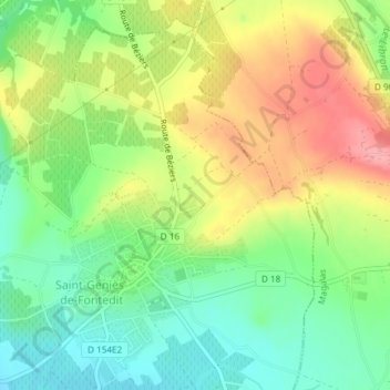 Brunels topographic map, elevation, terrain