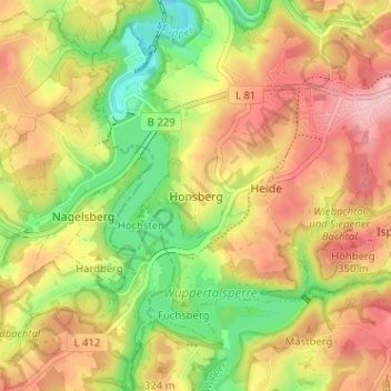 Honsberg topographic map, elevation, terrain