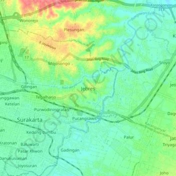 Jebres topographic map, elevation, terrain