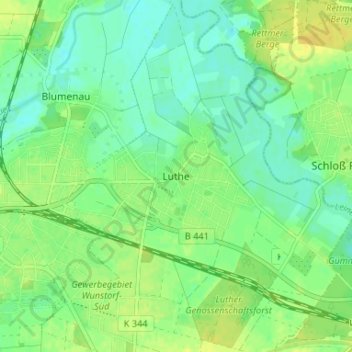 Luthe topographic map, elevation, terrain