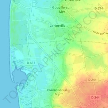 Gonneville topographic map, elevation, terrain