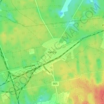 Herby topographic map, elevation, terrain
