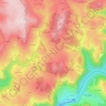 Lavergne topographic map, elevation, terrain