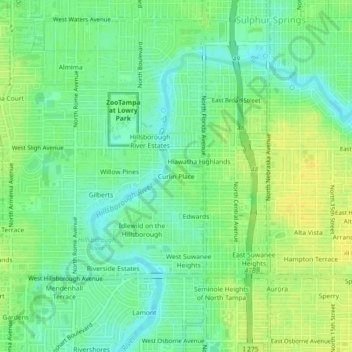 Curlin Place topographic map, elevation, terrain