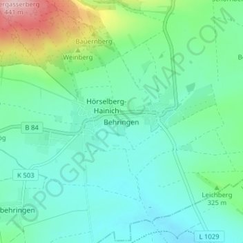 Behringen topographic map, elevation, terrain
