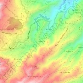 El Hornillo topographic map, elevation, terrain