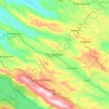 Thankamani topographic map, elevation, terrain
