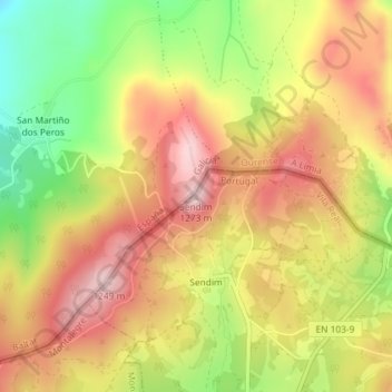 Sendim topographic map, elevation, terrain