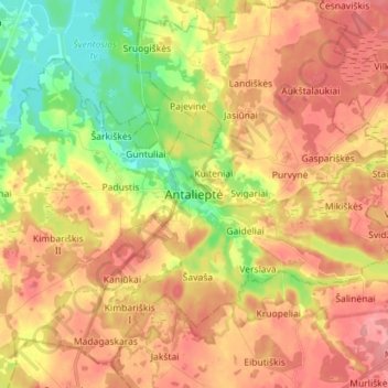 Antalieptė topographic map, elevation, terrain