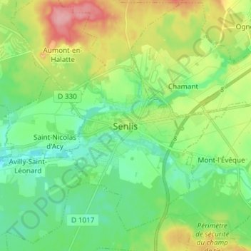 Senlis topographic map, elevation, terrain