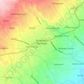 Kecamatan Masbagik topographic map, elevation, terrain