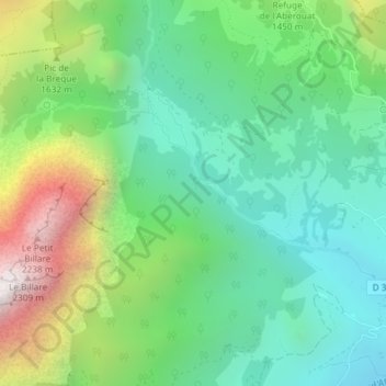 Cirque de Lescun topographic map, elevation, terrain