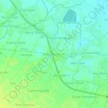 Blang Beureueh topographic map, elevation, terrain